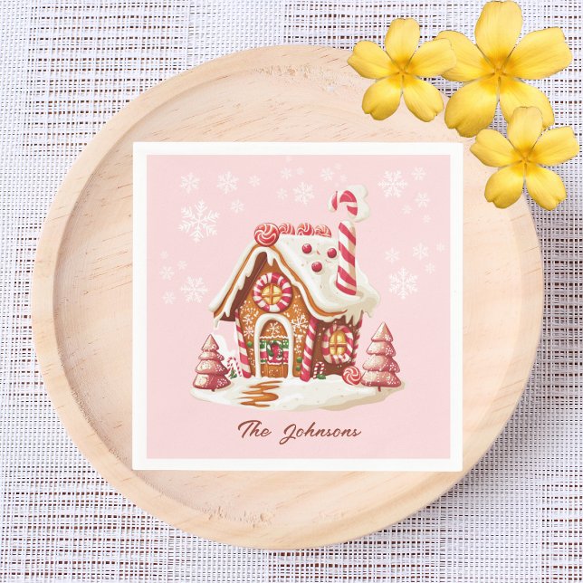 Gingerbread House Party Pink Paper Napkin (Creator Uploaded)