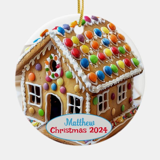 Gingerbread House Personalized Christmas Ornament (Front)