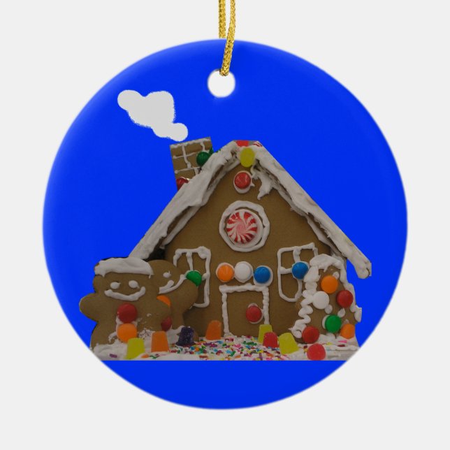 Gingerbread House Photo Ceramic Ornament (Front)