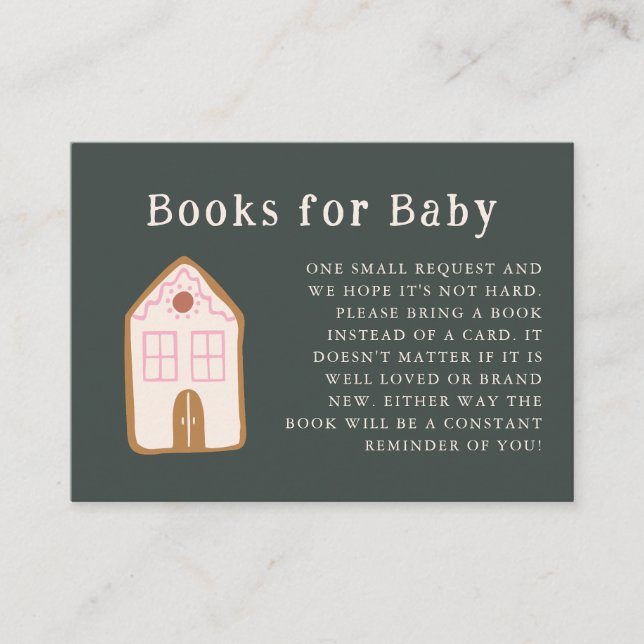 Gingerbread House Pink Baby Shower Book Request  Enclosure Card (Front)