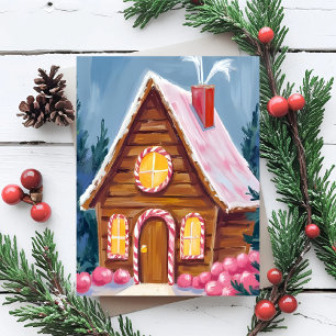 Gingerbread House Pink Christmas Holiday Card