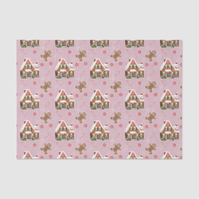 Gingerbread House Pink Christmas Tissue Paper (Front)