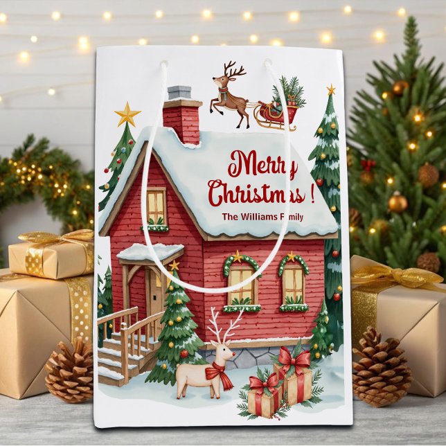 Gingerbread House Reindeer Fir Trees Medium Gift Bag (Creator Uploaded)