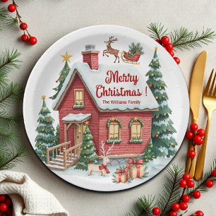 Gingerbread House Reindeer Fir Trees Paper Plate