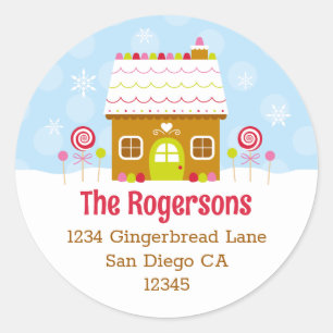 Gingerbread House Return Address Label Round