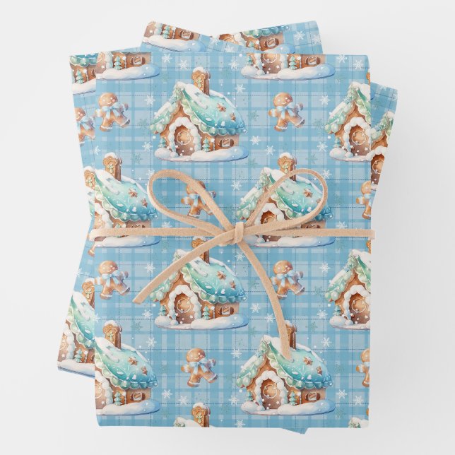 Gingerbread House Snow Gingerbread Baby Wrapping Paper Sheet (In situ)