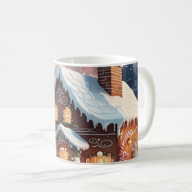 Gingerbread House Snowy Christmas Scene  Coffee Mug (Front Right)