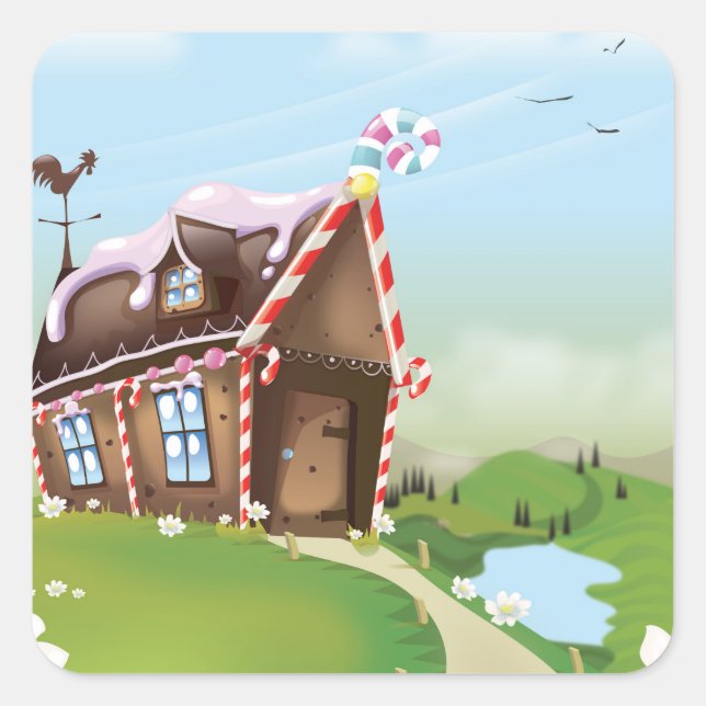 Gingerbread house square sticker (Front)
