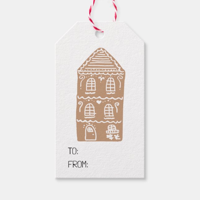 Gingerbread House Village Illustration Gift Tags (Front)