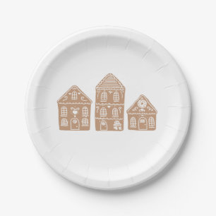 Gingerbread House Village Illustration Paper Plate