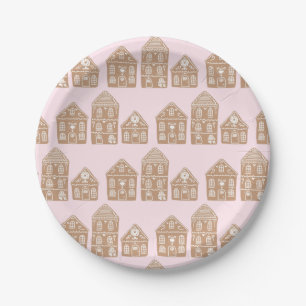 Gingerbread House Village Illustration Paper Plate