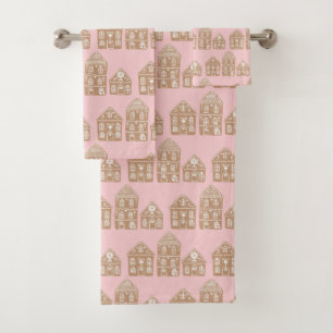 Gingerbread House Village Pattern Bath Towel Set
