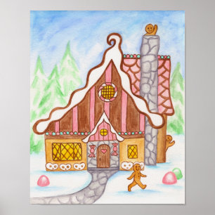 Gingerbread House Waving Gingerbread Poster