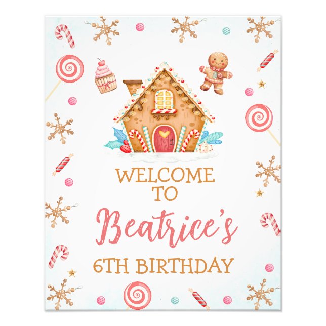 Gingerbread House Welcome Birthday Party Sign (Front)