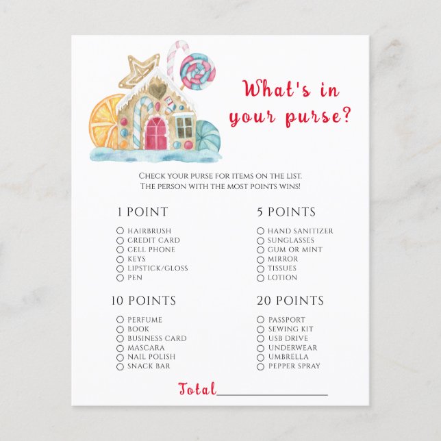 Gingerbread house Whats in your purse game (Front)