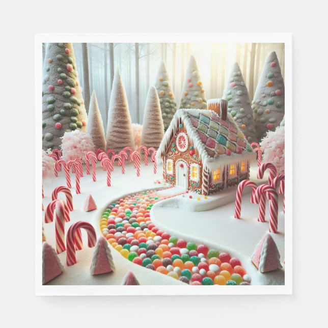 Gingerbread House With Candy Canes Napkin (Front)
