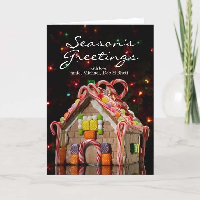 Gingerbread house with Christmas lights Holiday Card (Front)