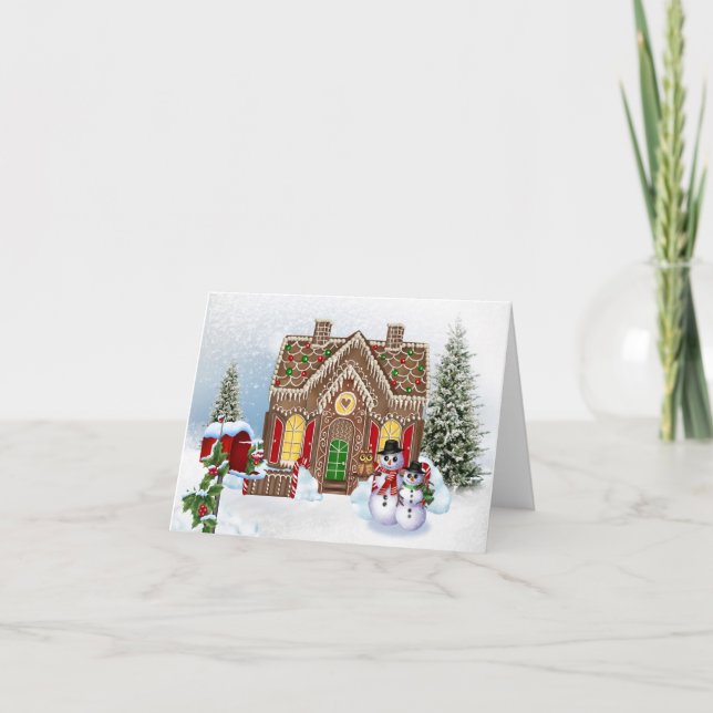Gingerbread House with Snowmen Holiday Card (Front)