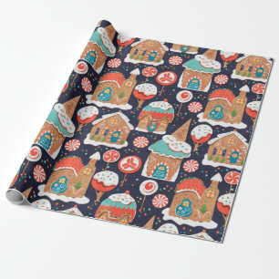Gingerbread Houses and Candy Land on Dark Wrapping Paper