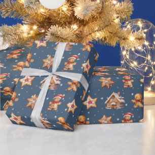 Gingerbread Houses and Men On Stars Wrapping Paper