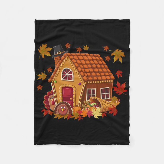 Gingerbread Houses Autumn Season Design Thanksgivi Fleece Blanket (Front)