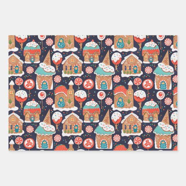 Gingerbread Houses Wrapping Paper Sheet (Front)