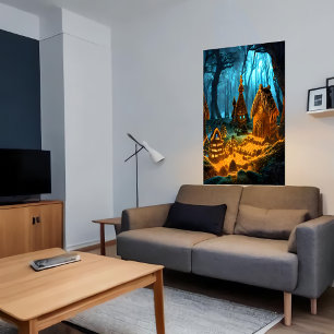 Gingerbread in the dark forest AI Art Poster