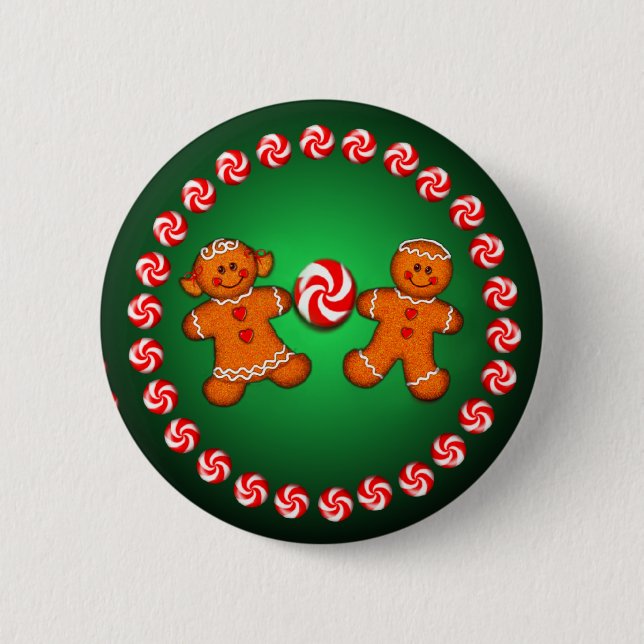 GINGERBREAD KIDS & CANDY by SHARON SHARPE 2 Inch Round Button (Front)