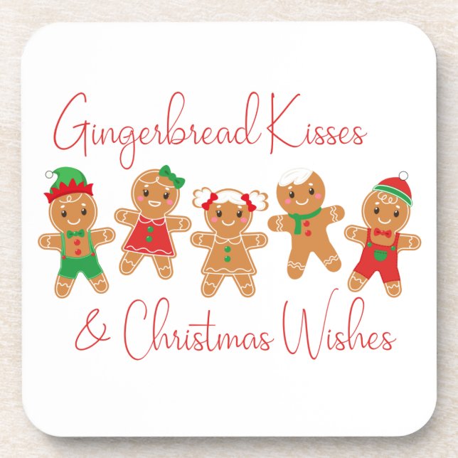 Gingerbread Kisses & Christmas Wishes Coaster (Front)