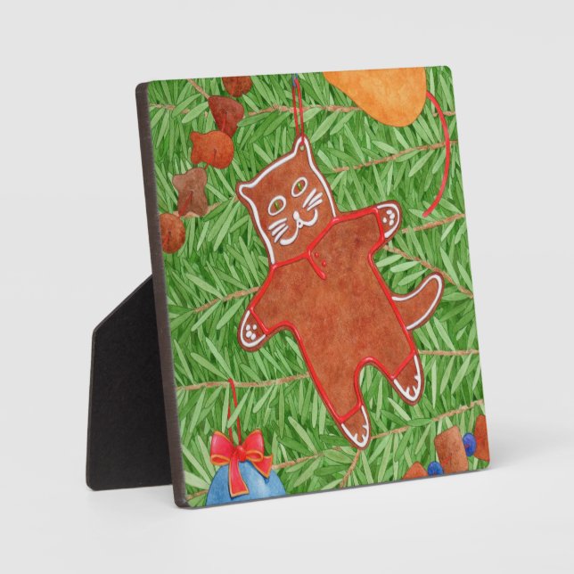 GINGERBREAD KITTY 5.5"x5.5" Plaque + Easel (Front)