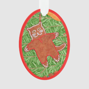 GINGERBREAD KITTY Acrylic Oval Ornament