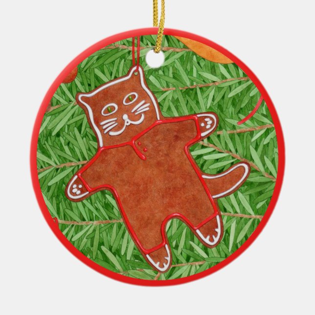 GINGERBREAD KITTY Ceramic Circle Ornament (Front)