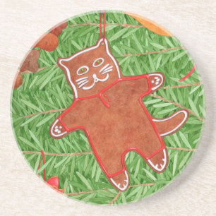 GINGERBREAD KITTY Dessous de verre rond en grès