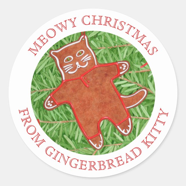 GINGERBREAD KITTY Large Round Envelope Seals (Front)
