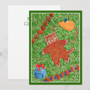 GINGERBREAD KITTY "Meowy Christmas" 5x7 Card Green
