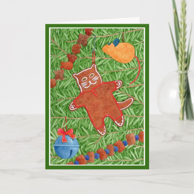 GINGERBREAD KITTY "Meowy Christmas" Carte / Vert (Devant)