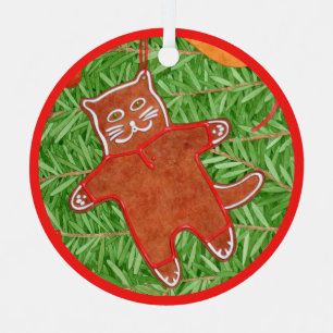 GINGERBREAD KITTY Metal Circle Ornament
