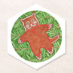 GINGERBREAD KITTY Pointy Hexagon Coasters / White