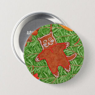 GINGERBREAD KITTY Round Pin Button 