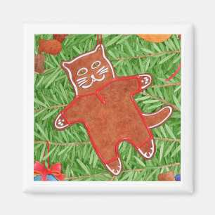 GINGERBREAD KITTY Square Magnet / White
