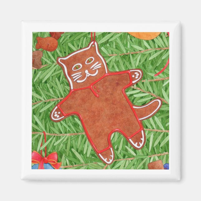 GINGERBREAD KITTY Square Magnet / White (Front)