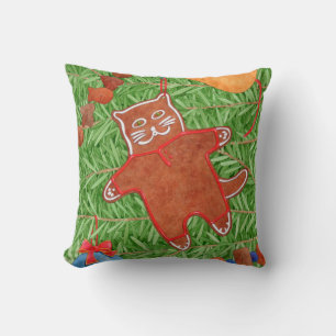 GINGERBREAD KITTY Square Throw Pillow
