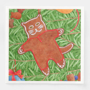GINGERBREAD KITTY Standard Dinner Paper Napkins 