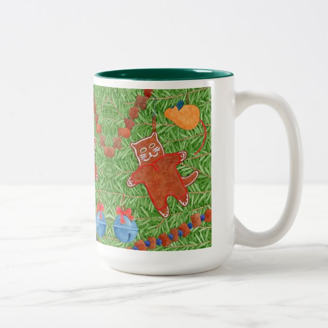 GINGERBREAD KITTY Tall Hunter Green Two-Tone Mug (Right)