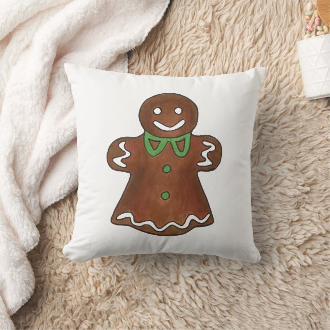 Gingerbread Lady Woman Christmas Cookie Holiday Throw Pillow (Blanket)