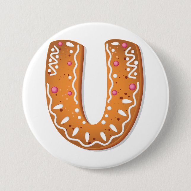 Gingerbread Letter U Monogram Holiday Cookie 3 Inch Round Button (Front)