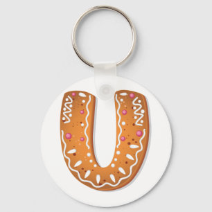 Gingerbread Letter U Monogram Holiday Cookie Keychain