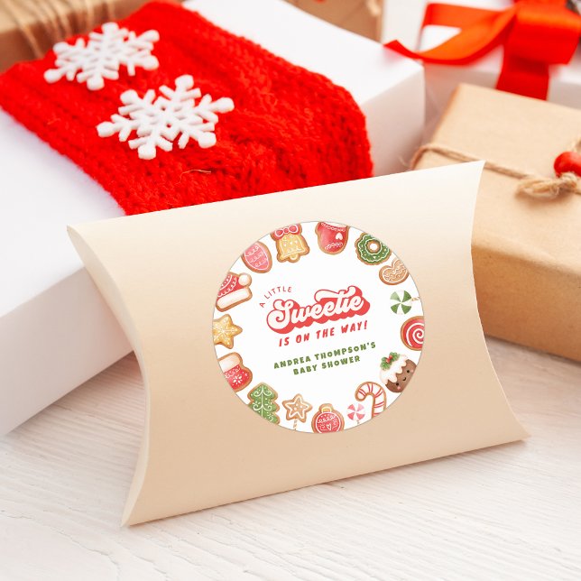 Gingerbread Little Sweetie Christmas Baby Shower Classic Round Sticker (Creator Uploaded)