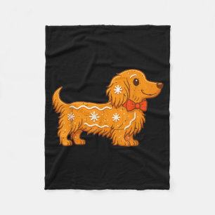 Gingerbread Long Hair Dachshund Christmas Pajama T Fleece Blanket