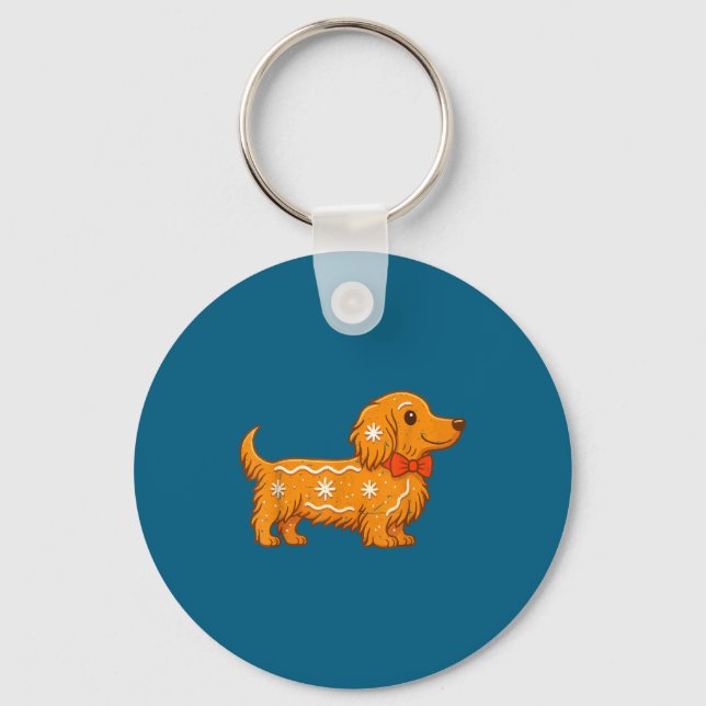 Gingerbread Long Hair Dachshund Christmas Pajama T Keychain (Front)